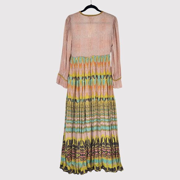 NWT Bhanuni by Jyoti Dress Pink Giorgia Maxi Floral V Neck Puffed Boho Size 2 - Picture 4 of 13